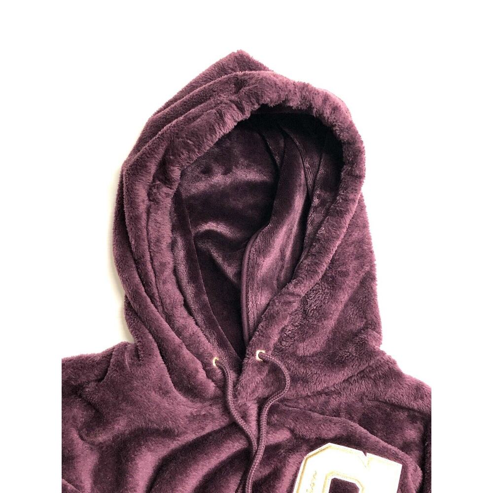 Champion Faux Fur Cropped Hoodie Womens Size XL Big C Purple Gold NWT - Picture 8 of 8